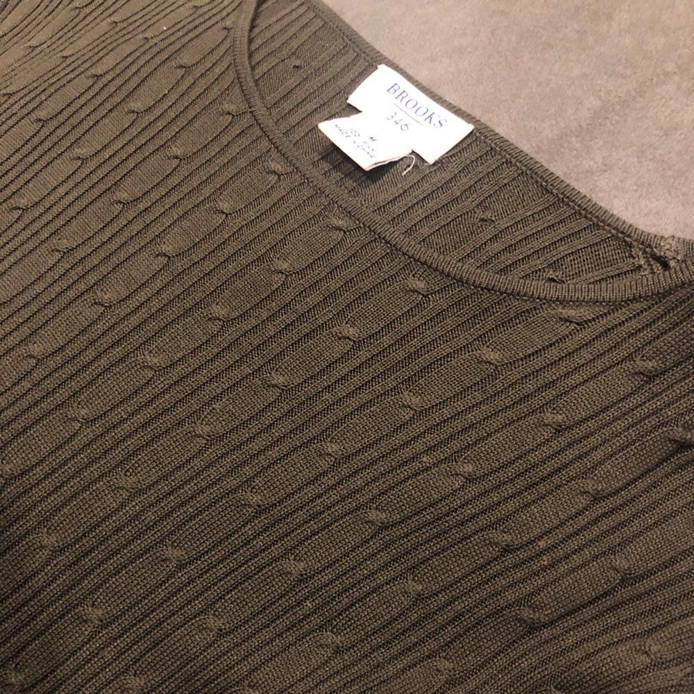 Brooks 346 Olive Green Silk cable LS Sweater